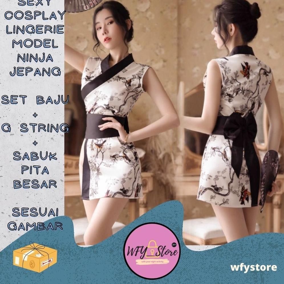 nosril y lingerie cosplay ninja jepang set baju + g string + sabuk pita besar