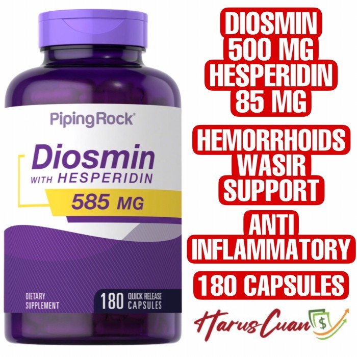 Piping Rock Diosmin Hersperidin 585 mg 180 Capsules Wasir Hemorrhoids