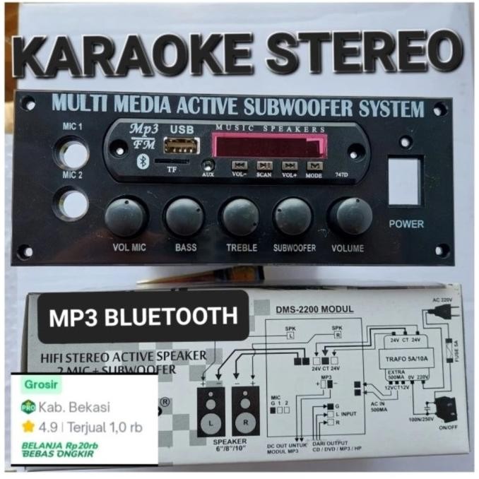 Terbaru (  DMS 2200 ) KIT PCB MODUL SPEAKER AKTIVE ACTIVE AKTIF STEREO MIC KARAOKE MP3 SUBW SUBWOFER