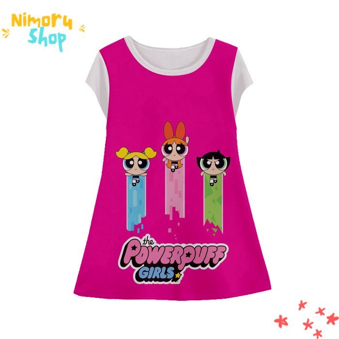Baju Dress Anak 3D Tunik-Powerpuff-8-designWD Anime The Powerpuff Girls Tunik Untuk Usia 1-12 Tahun 
