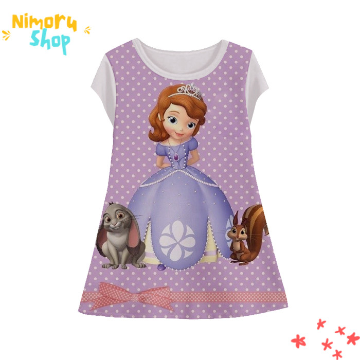 Baju Dress Anak 3D Tunik-PrincessSofia-6-designWD Anime Princess Sofia Tunik Untuk Usia 1-12 Tahun -