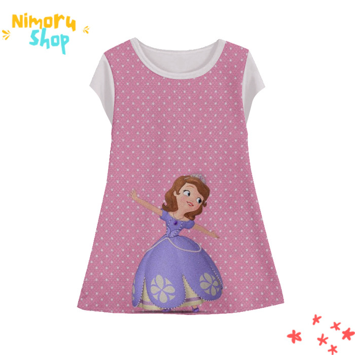 Baju Dress Anak 3D Tunik-PrincessSofia-5-designWD Anime Princess Sofia Tunik Untuk Usia 1-12 Tahun -