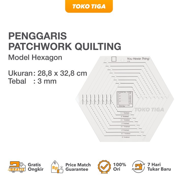 

Penggaris Patchwork Quilting Hexagon Template (HM-782)