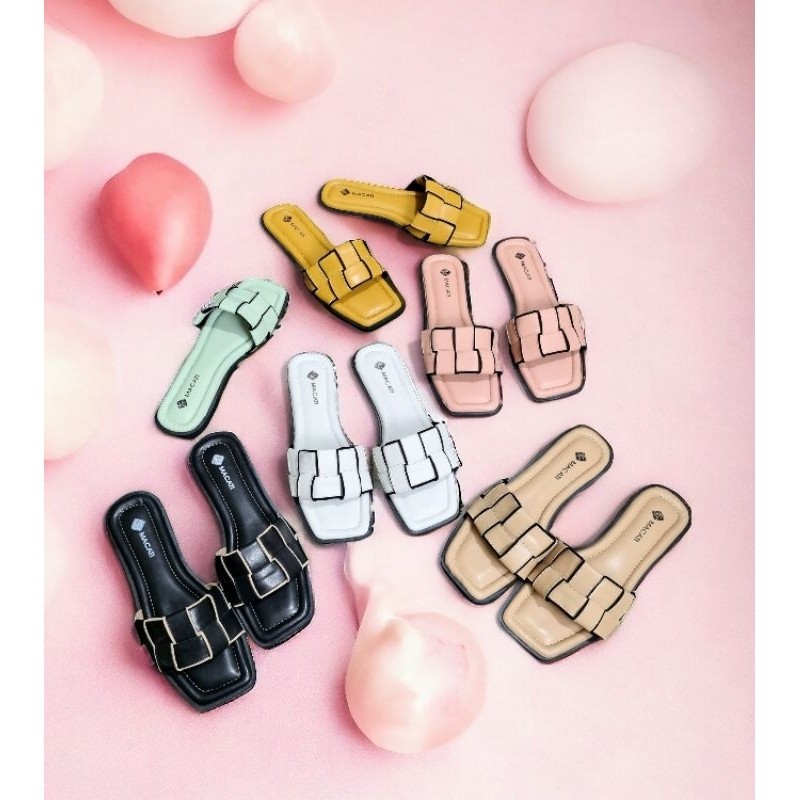 Sepatu Wanita "Macati" Sandal Flat Cewek Trendy Hits 2024 / Sendal Lebaran Wanita Korean Style