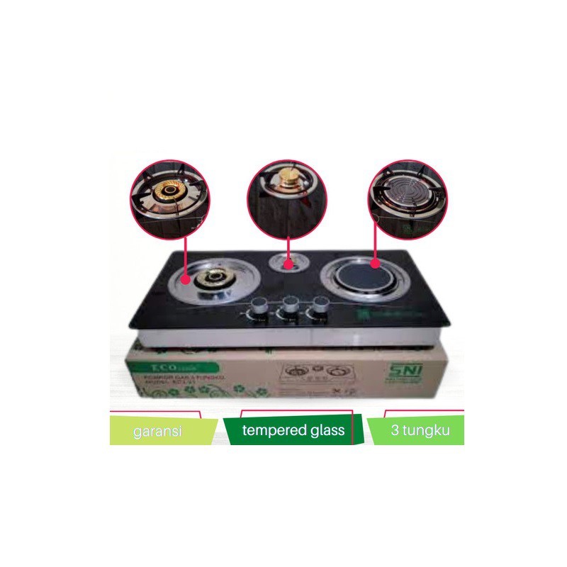 JOSS - (GOSEND BISA) KOMPOR ECO COOK 3 TUNGKU - KOMPOR TANAM 3 TUNGKU - KOMPOR KACA TANAM TIGA TUNGK