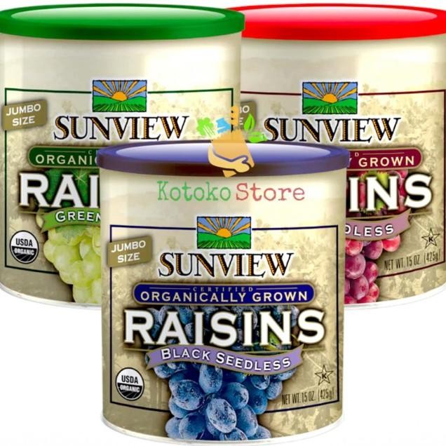 

Sunview Organic Jumbo Size Raisins Seedless / Kiss Sunview Organik / Sunview Rasins Bla Green Red 425Gr