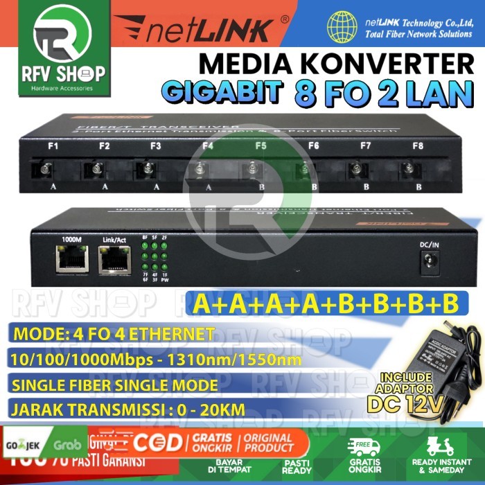 GIGABIT MEDIA CONVERTER 8 FO 2 LAN FIBER OPTIK KONVERTER NETLINK