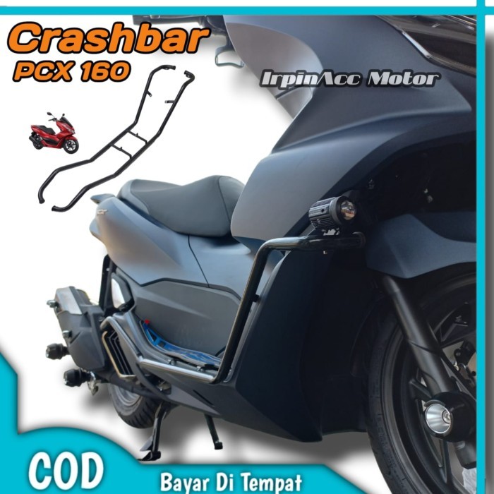 Crashbar PCX 160/Pelindung Body Samping PCX New+Dudukan Lampu Tembak