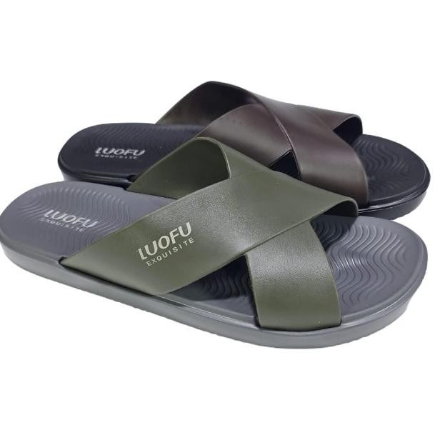 Jelly Sandal Pria Silang Luofu Cowok Karet Selop E6196Sl6Kb