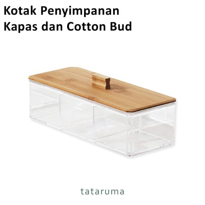 

kirei square - kotak penyimpanan kapas cotton bud akrilik tutup bambu termurah