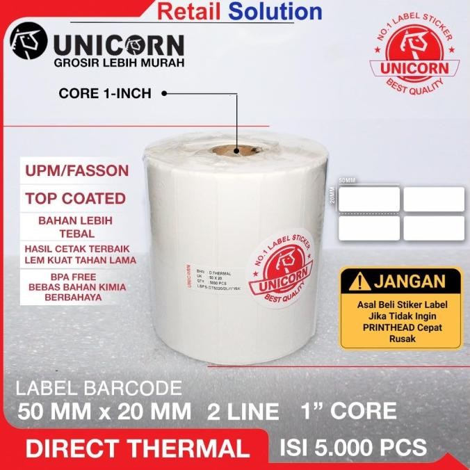 

Sale Stiker Label Barcode Thermal 50X20 / 50 X 20 / 50X20Mm Isi 5000 2 Line