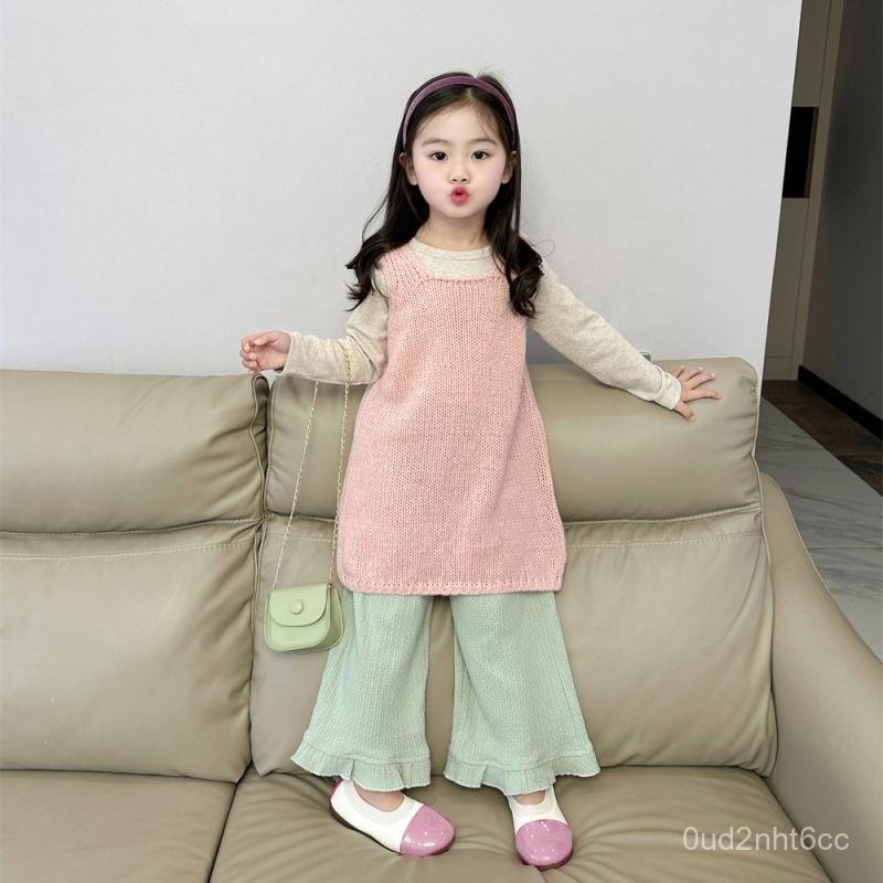 Setelan Rok Rompi Rajut Anak Perempuan, Setelan Rok Rompi Rajut Gaya Korea Lembut