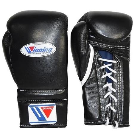 Winning Pro Boxing Gloves - Lace Up Black (Made in Japan)