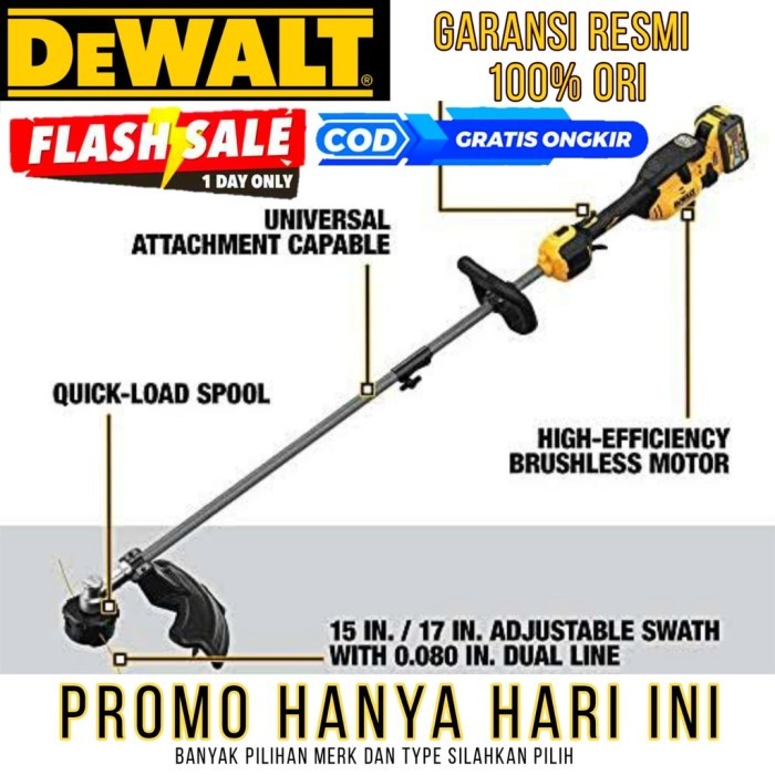 COD MESIN POTONG RUMPUT DEWALT 2 BATERAI CORDLESS BRUSH CUTTER APR