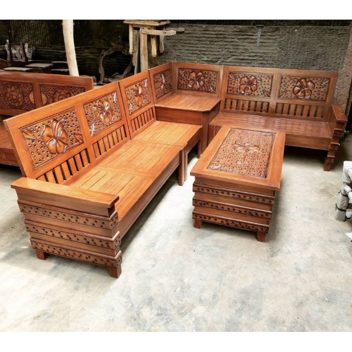 Kursi Tamu Sudut L kayu jati minimalis