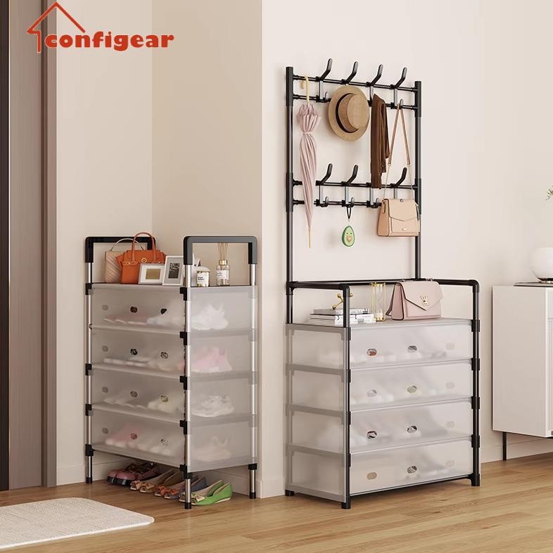CodConfigear Rak Sepatu Tertutup Anti Debu Serbaguna Rak Gantungan Baju Stand Hanger Gantungan Baju 