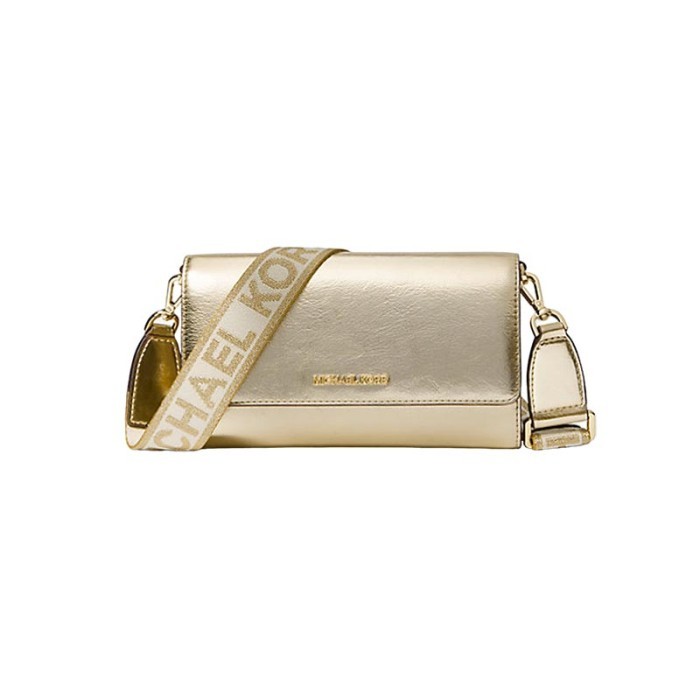 Tas Wanita Branded MK Jet Set Large Metallic Crossbody Bag - Pale Gold