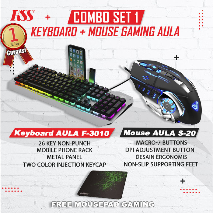 Combo AULA GAMING Keyboard F3010 dan Mouse AULA S50 Lighting LED RGB