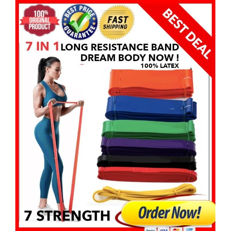 New Long Resistance Band 7 IN 1 SET | Premium Latex | Karet Fitness & Gym