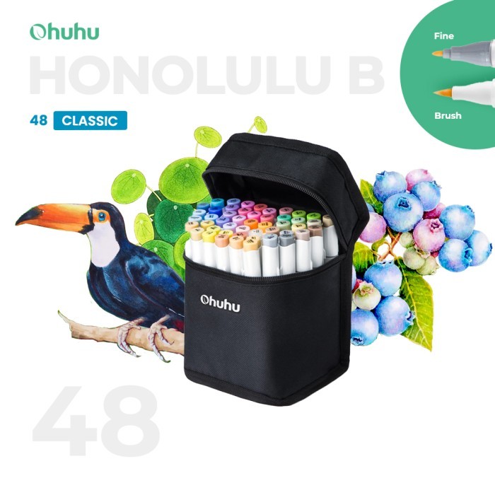 

OHUHU Honolulu B 48 Colors Dual Tip (Brush & Fine) Alcohol Art Markers