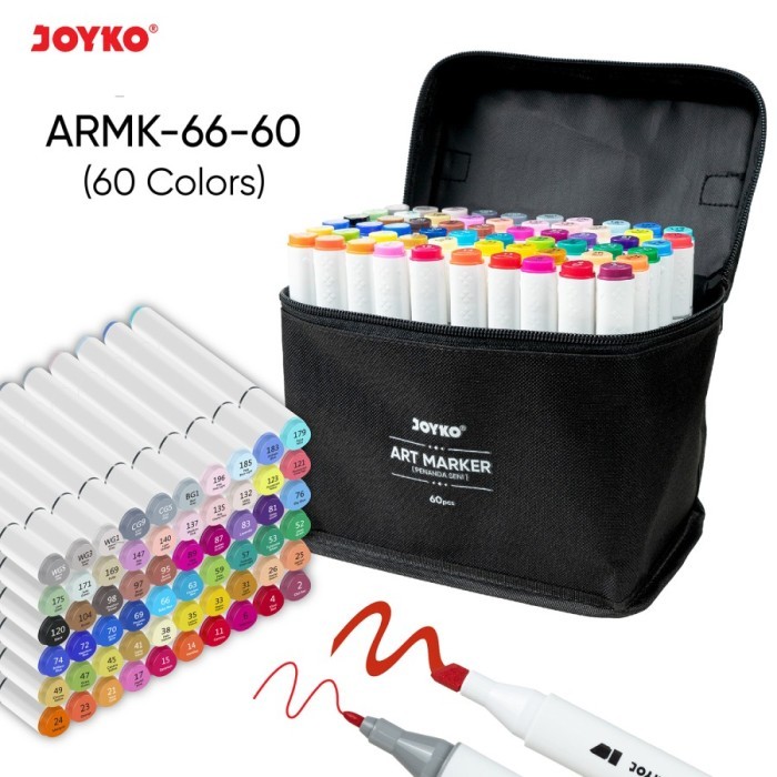 

Spidol Joyko Art Sketch Marker Dual Tip (Bullet & Chisel) 60 Colors