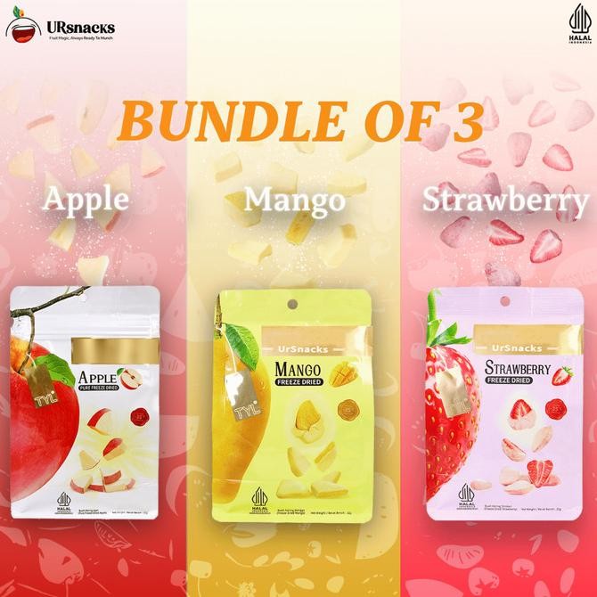 

[Payday Sale] Ursnacks Bundle 3 Get 1 Free Apple (Manggo + Strawberry + 2 Apple) Freeze Dried Fruit Keripik Buah Kering Sehat