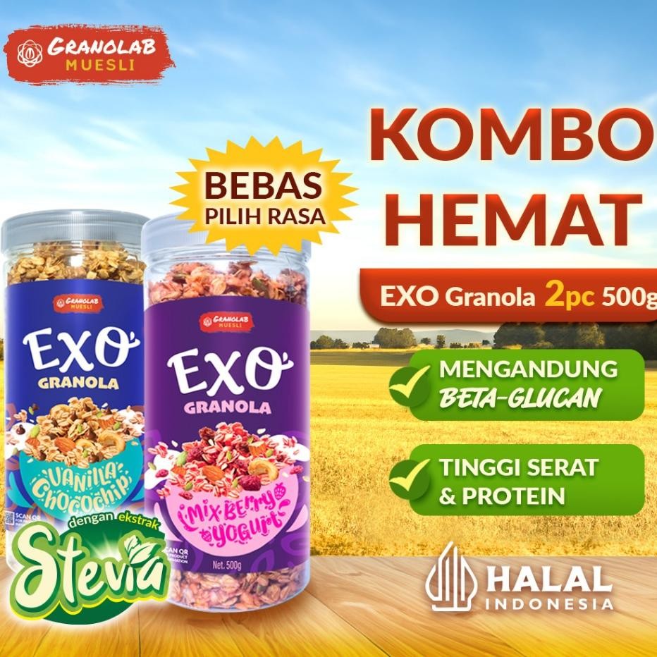 

Paket Bundling Isi 2Pcs Exo Granola 500Gr | Sereal Sarapan Sehat