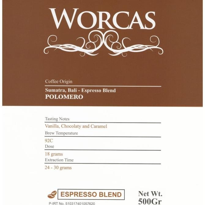

Kopi Polomero Espresso Blend 500 Gram (Biji/Bubuk) | Worcas Coffee