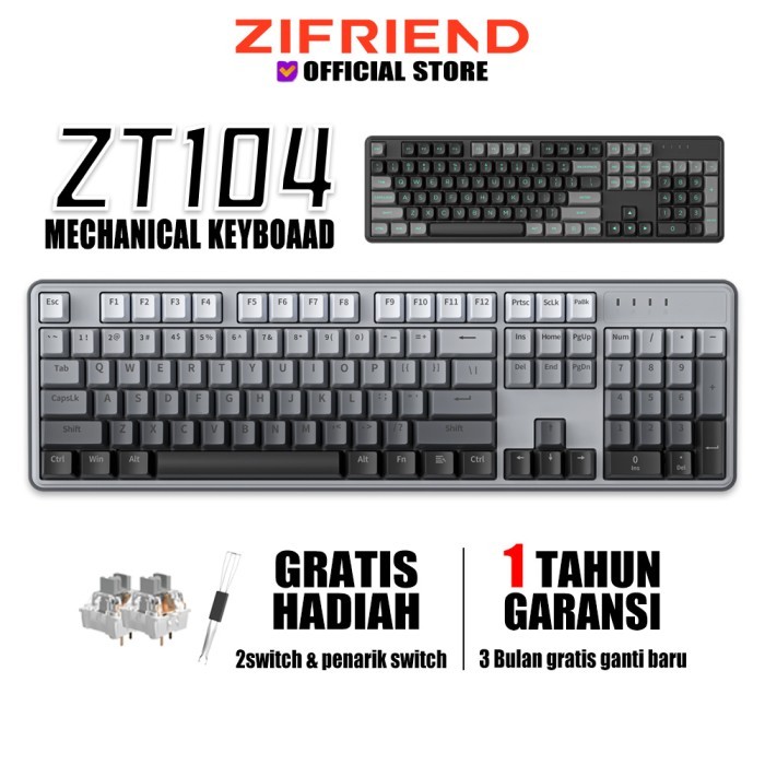 ZIFRIEND ZT104-Keyboard Mekanis-Keyboard Berkabel-Sakelar Perak-Keyboard Gaming Kantor