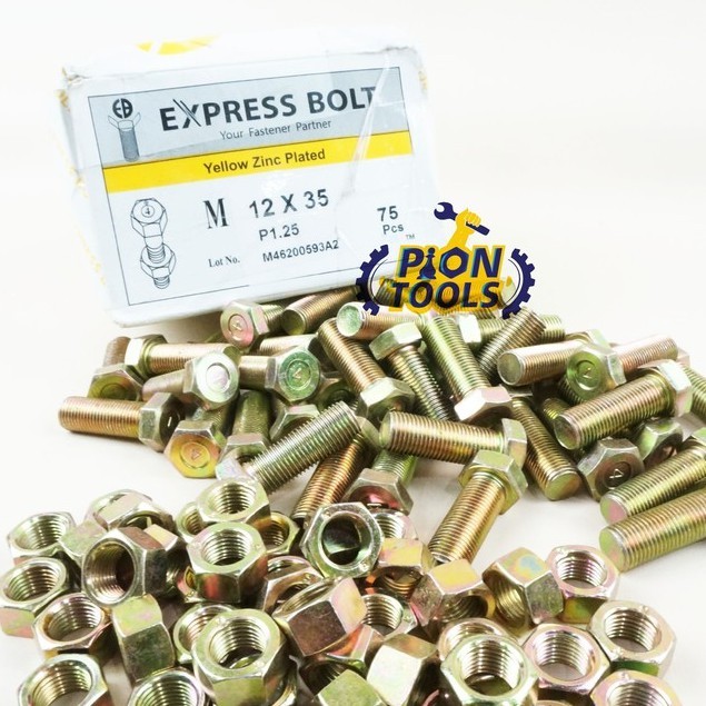 TX520 Baut Mur Besi M12x35 Kuning Kunci 17 P1.25 Panjang 3.5cm PRODUK TERBATAS