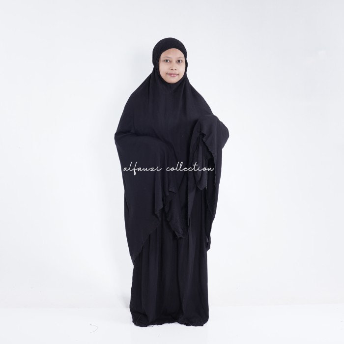 TERLARIS Mukena Bali Polos Anak Tanggung Usia 7-12 Tahun / Mukena Rayon Premium - Hitam