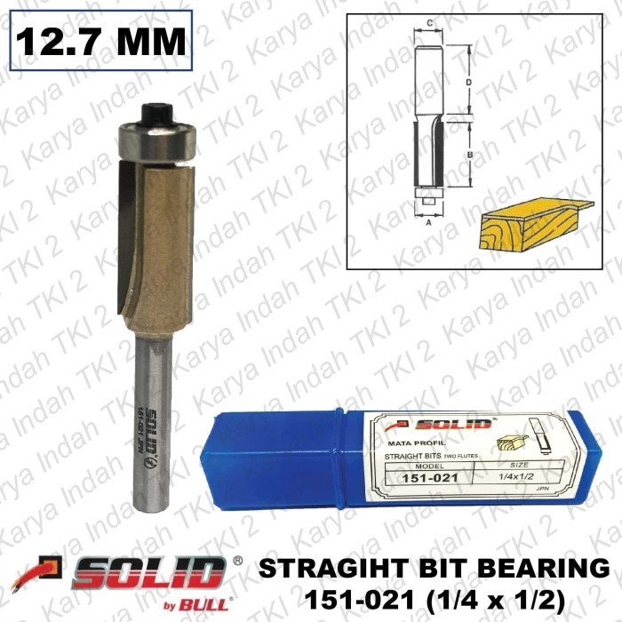 Mata Profil Straight Bit Bearing SOLID 12 MM Propil Lurus 151021 1/2"