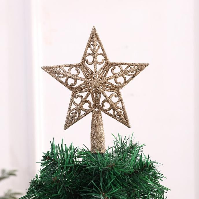 Best Seller Top Bintang Emas Ulir Dekor Ornamen Atas Pohon Natal Christmas Gift Pengiriman Cepat