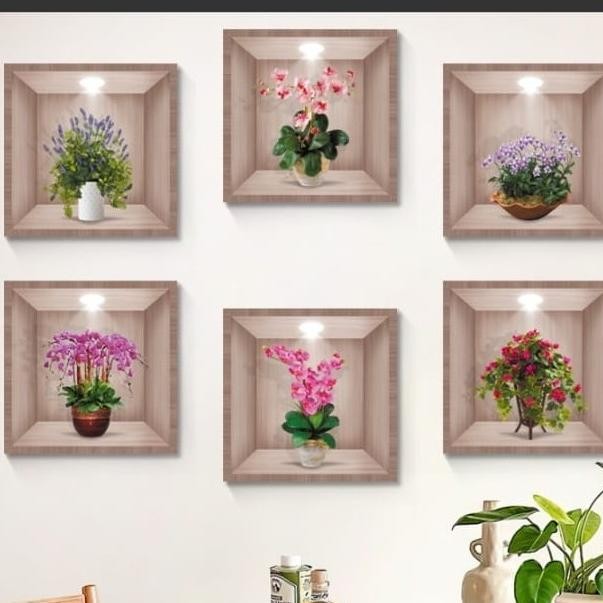 Terlaris Wallpaper Stiker Dinding 3 Dimensi Motif Bunga Bunga Dalam Pot 6 Pcs