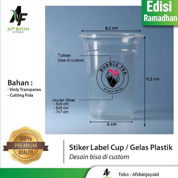 Terlaris Stiker Transparan Label Minuman Cup Gelas Plastik Desain Bisa Custom