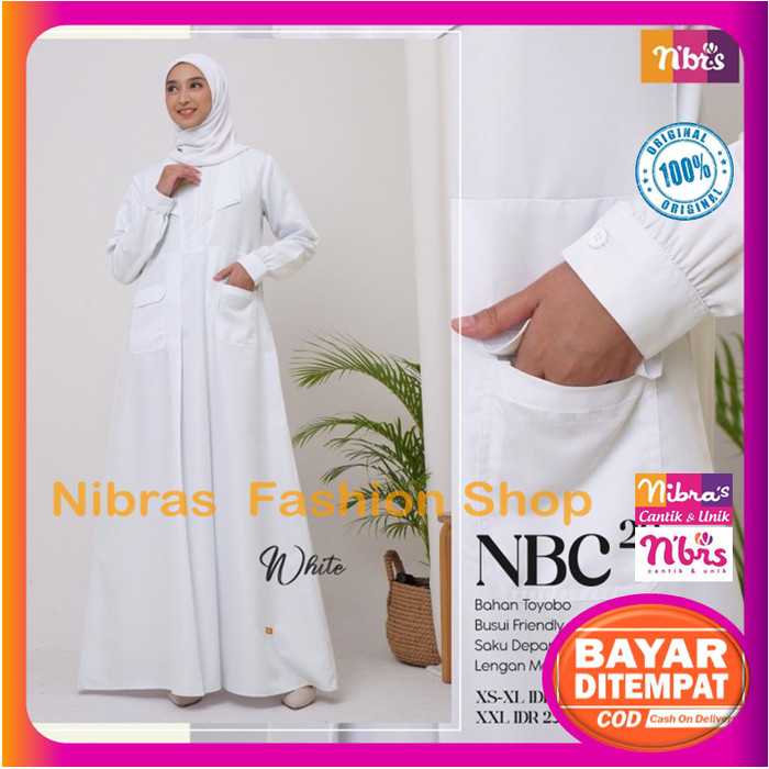 New Gamis Nibras Terbaru 2022 Wanita Dewasa Promo NBC20 Toyobo Putih Polos - XS