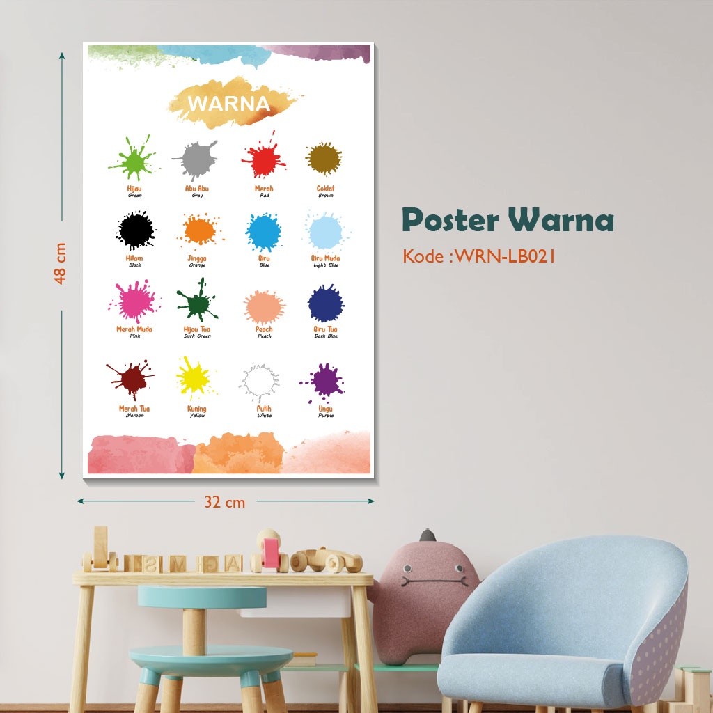 

Adaajaa Poster Edukasi Belajar Mengenal Warna dengan 2 Bahasa Untuk Anak Balita, TK, Paud