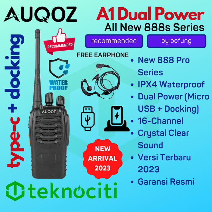 AUQOZ A1 Dual Power Walkie Talkie - HT USB by Pofung BF-888s 888s Pro