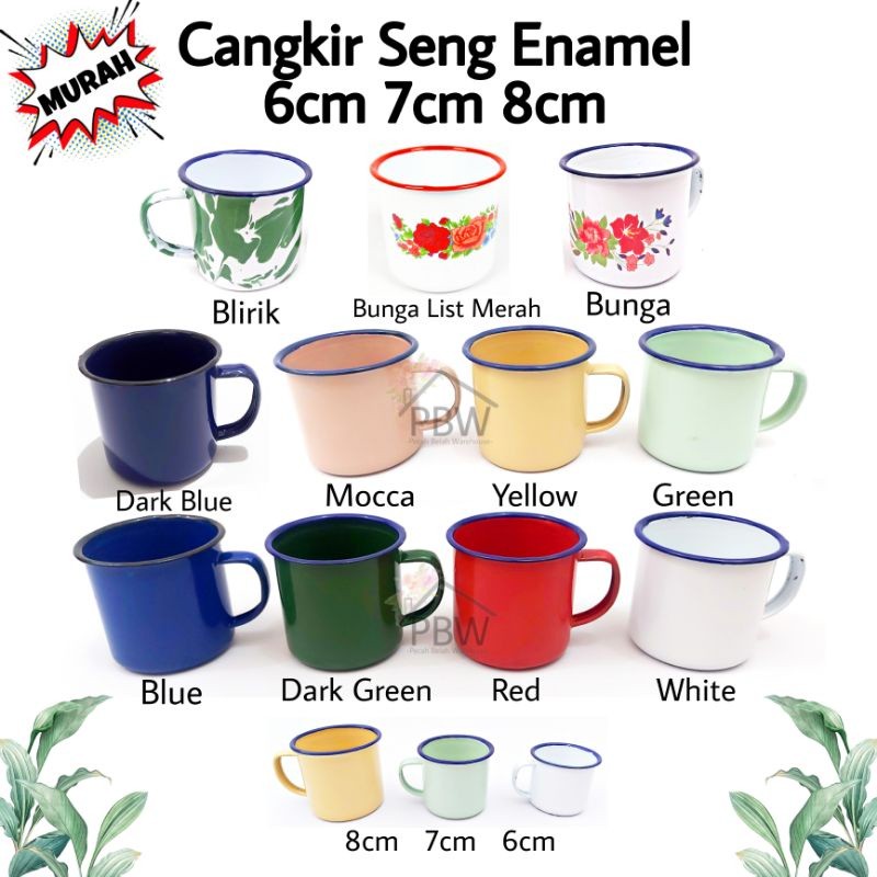 Adaajaa Cangkir Seng Enamel Jadul 6cm 7cm 8cm Polos Bunga Blirik / Cangkir Jadul / Souvenir Cangkir