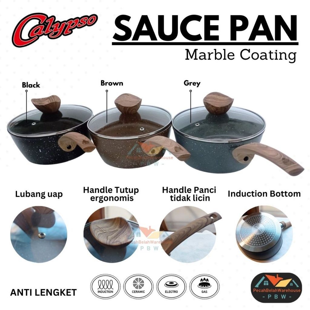 Adaajaa Panci Susu Marble Anti Lengket Calypso / Sauce Pan Marble Gagang Kayu / Milk Pan Anti
