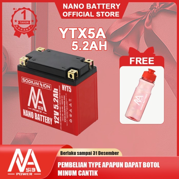 Ready Aki Accu Motor Lithium Nano Battery Sodium Ion 12.4V 5.2Ah / Aki Motor YTX5A 12.4V 5.2Ah 140CC