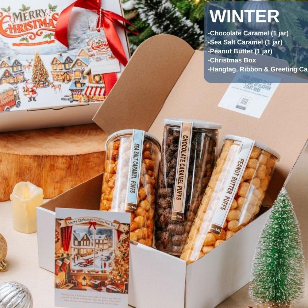 

shu (winter) hampers christmas hampers natal seven bells gourmet corn puffs hadiah natal - 3 jars