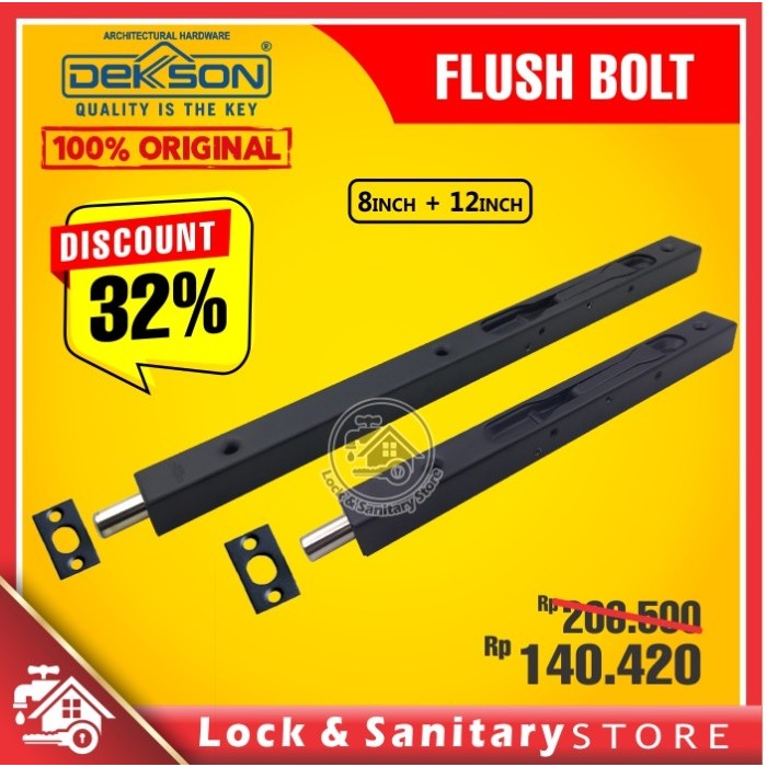 Flush Bolt DEKKSON FB 040 8inch + 12inch Black Grendel Tanam Hitam
