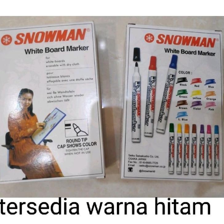 Spidol Snowman Tidak Permanent Warna Hitam 1Kotak Isi 12Pcs