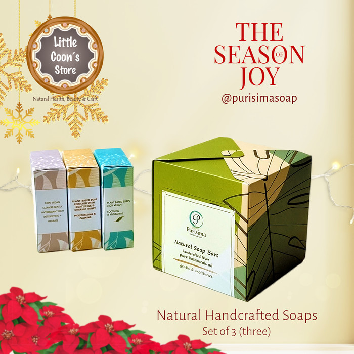 Gift Set Goat Milk Shea Cocoa Butter Purisima Natural Handmade Soap Varian Isi 3 (sabun mandi kulit