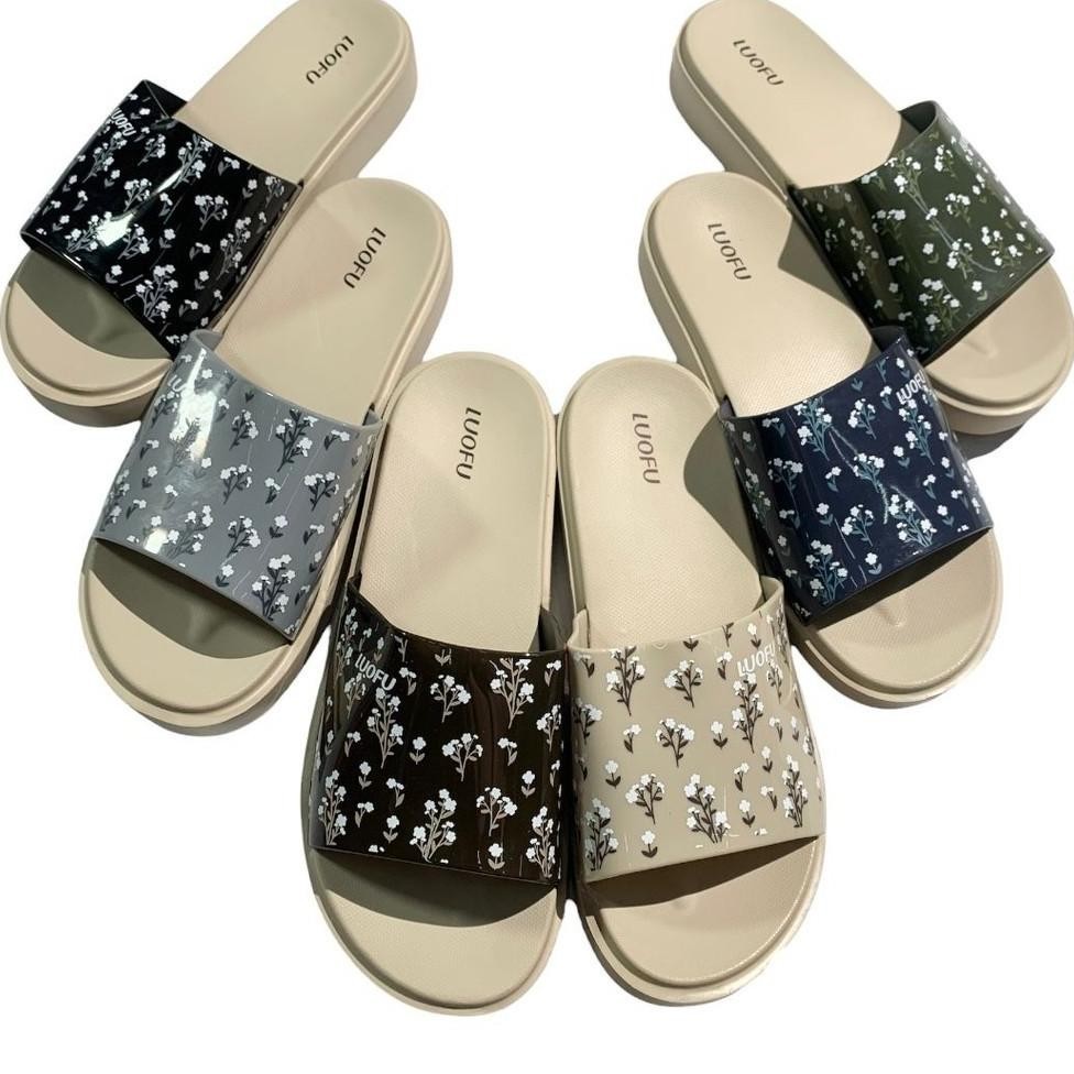 Luofu Sandal Selop Karet Bunga Wanita E7199A2-Brsmse37 (Q6)