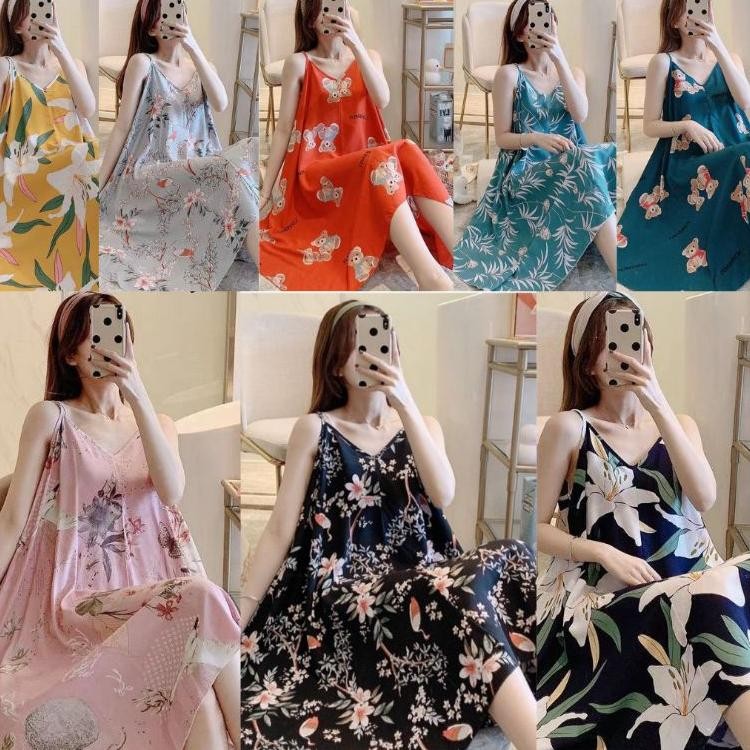 Baju Daster Tali Jumbo Dress Rayon Tanpa Lengan Wanita Dewasa Kekinian Piyama Baju Tidur Sexy Seksi 