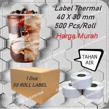 

1 DUS Label Thermal 40 x 30 mm 1 Line (Stiker Barcode 40x30 mm) label stiker termal ( 1 roll isi 500