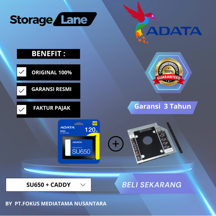 PAKET SSD DAN CADDY ADATA SU650 120GB Ultimate 2.5 Sata III