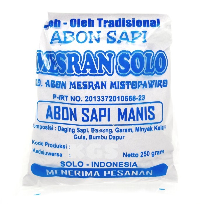 

ABON SAPI/DAGING SAPI SUWIR "MESRAN" 250 GR MANIS PEDAS KHAS SOLO